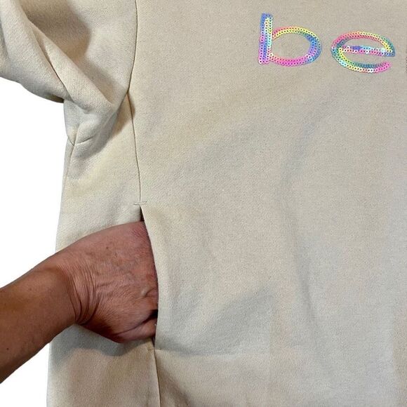 Bebe Sport Cream Hoodie Rainbow Sequins Size Large - Picture 4 of 11